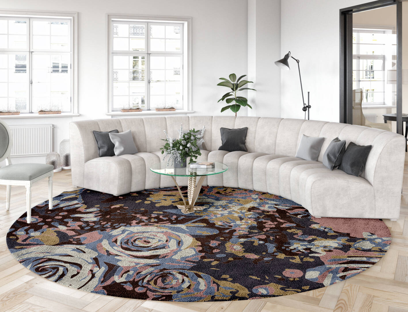 Nosegay Floral Round Hand Tufted Bamboo Silk Custom Rug by Rug Artisan