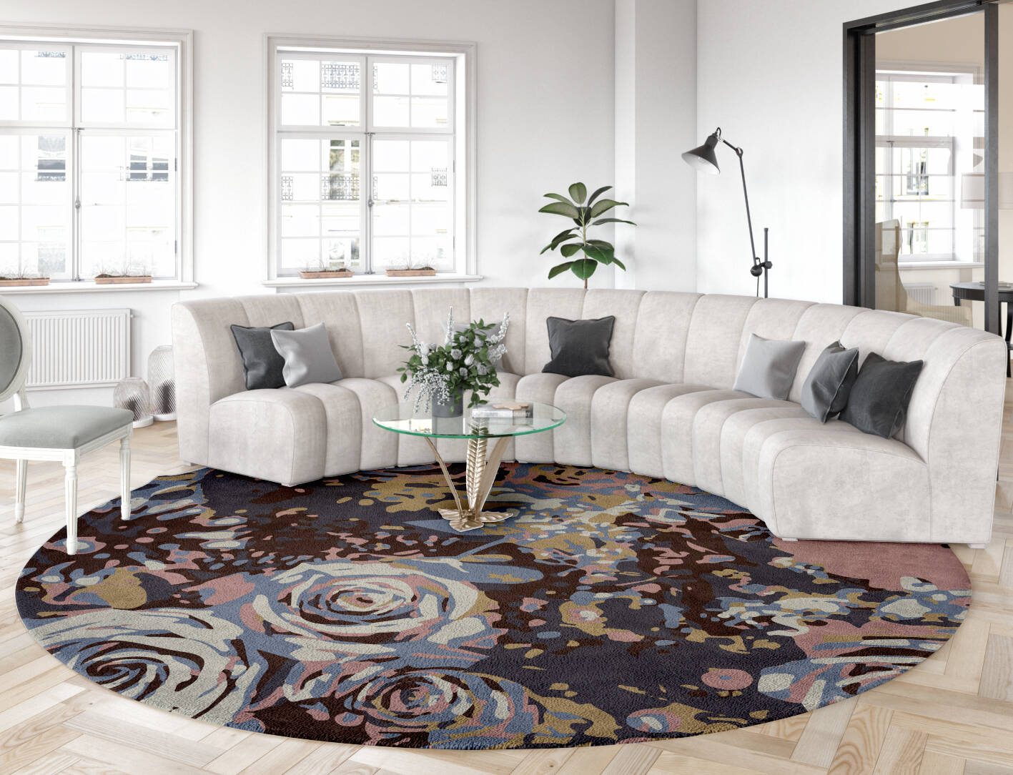 Nosegay Floral Round Hand Tufted Pure Wool Custom Rug by Rug Artisan