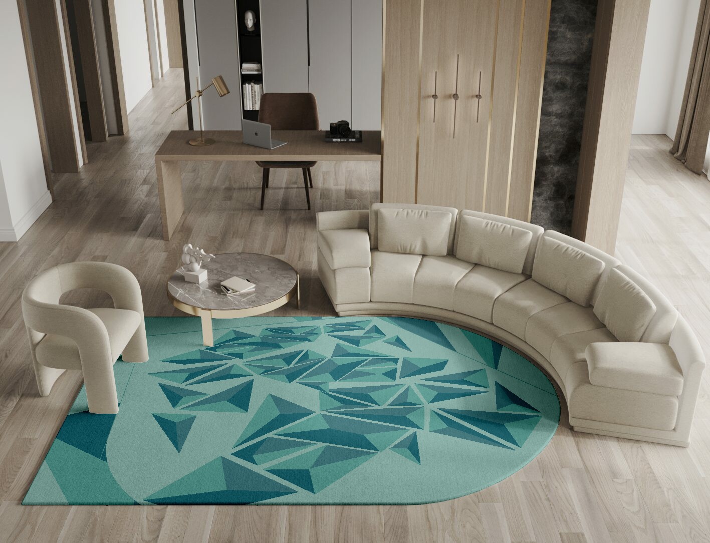 Obtuse Geometric Arch Hand Knotted Tibetan Wool Custom Rug by Rug Artisan