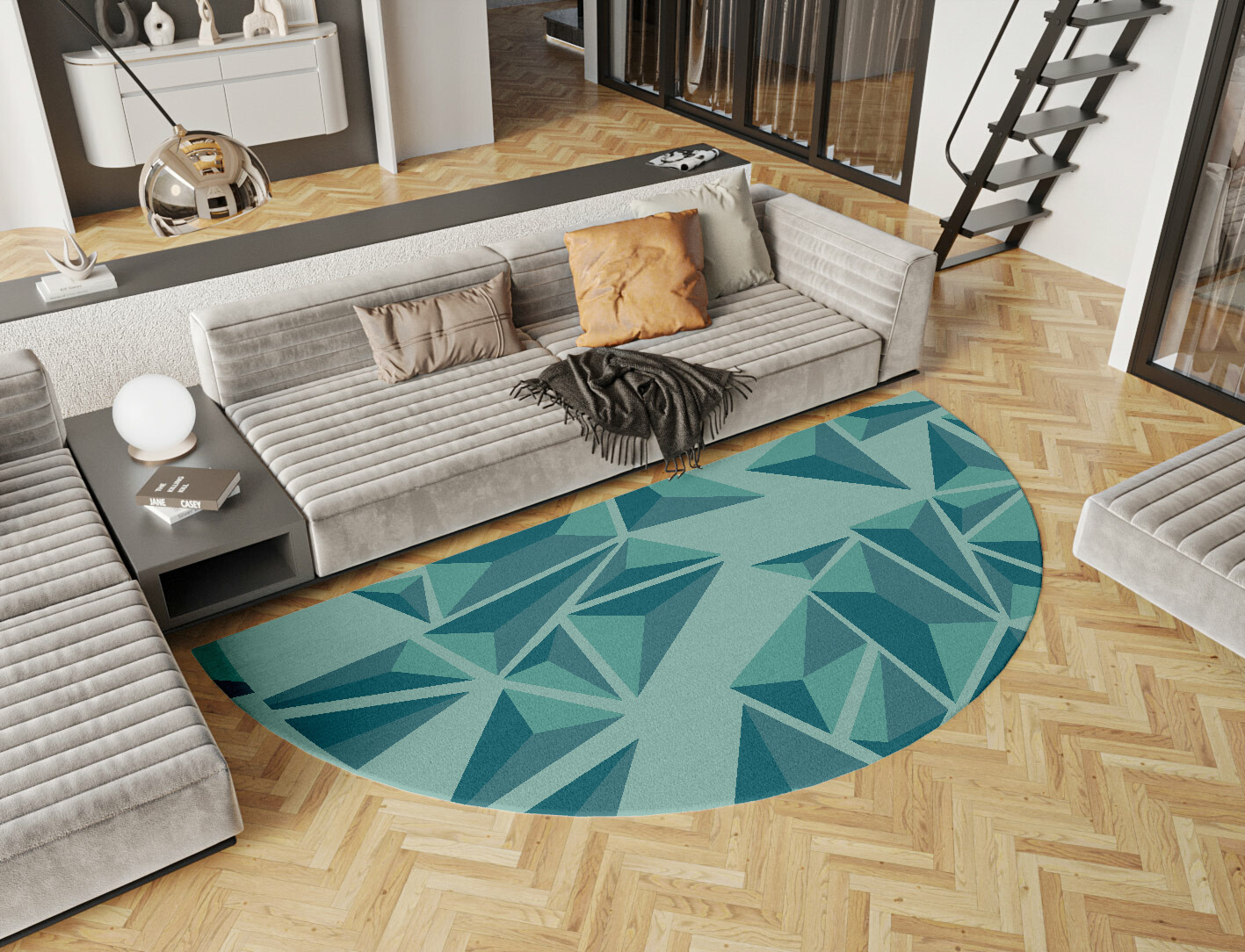 Obtuse Geometric Halfmoon Hand Knotted Tibetan Wool Custom Rug by Rug Artisan