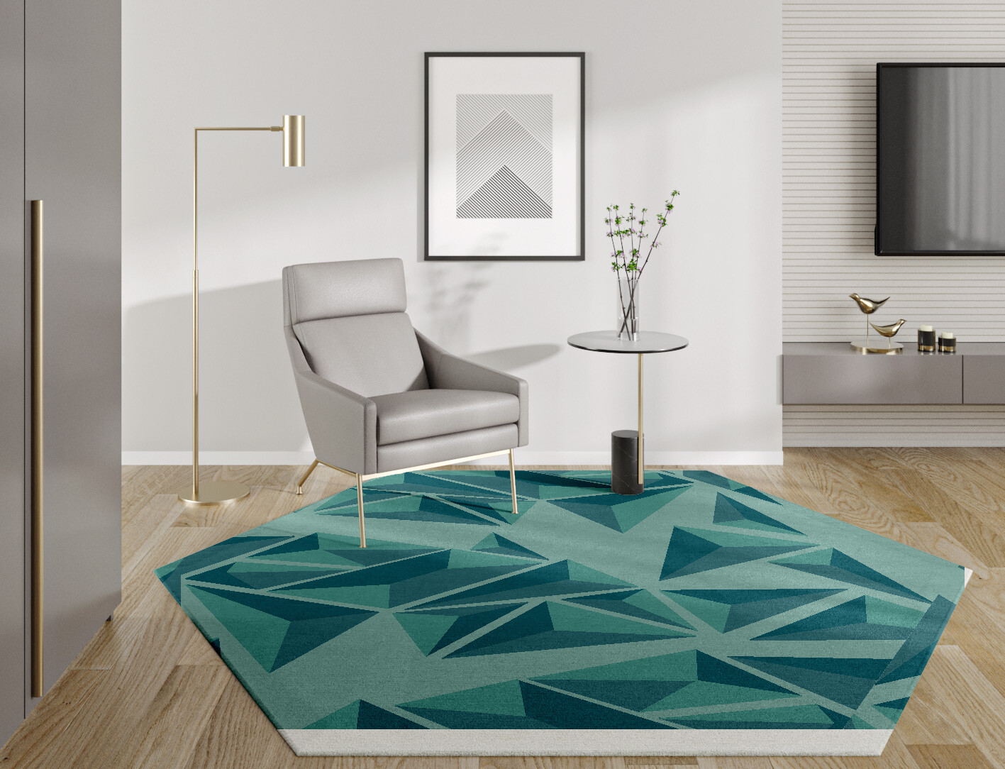 Obtuse Geometric Hexagon Hand Knotted Tibetan Wool Custom Rug by Rug Artisan