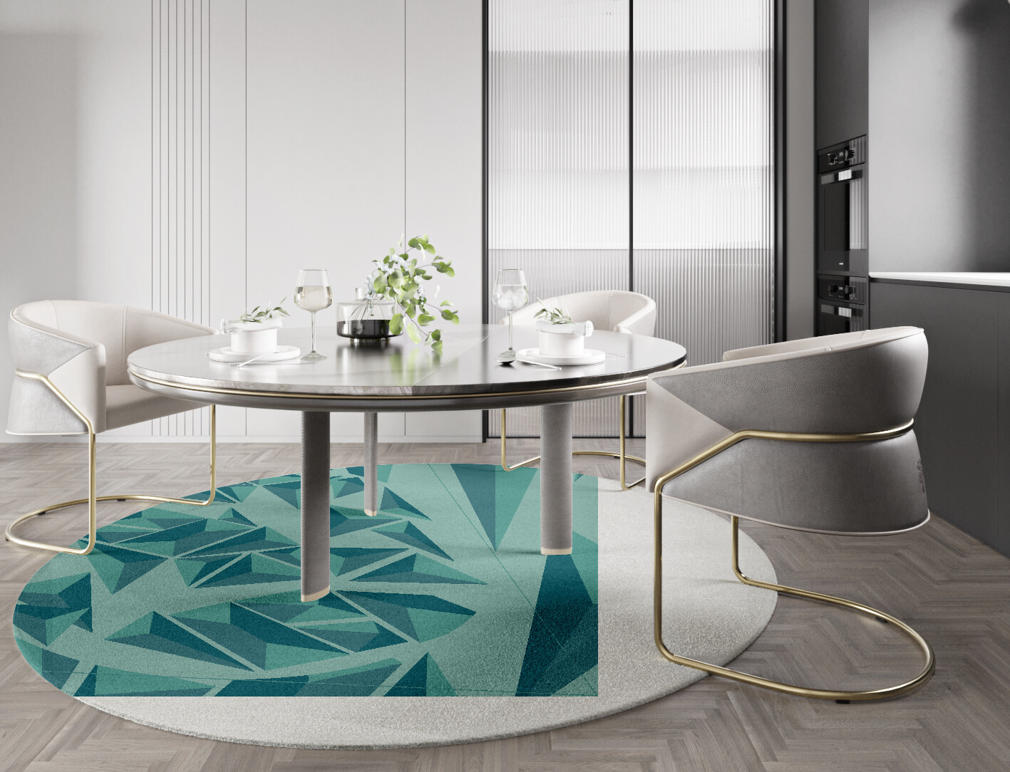 Obtuse Geometric Round Hand Knotted Tibetan Wool Custom Rug by Rug Artisan
