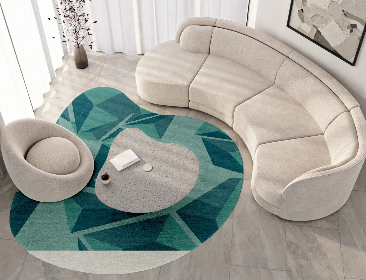 Obtuse Geometric Splash Hand Knotted Tibetan Wool Custom Rug by Rug Artisan