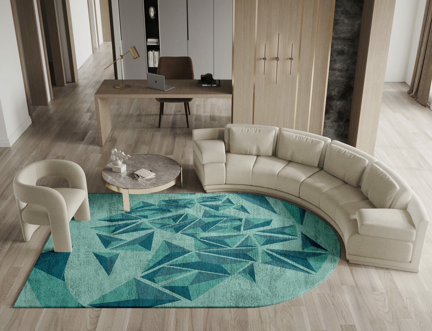 Obtuse Geometric Arch Hand Tufted Bamboo Silk Custom Rug by Rug Artisan