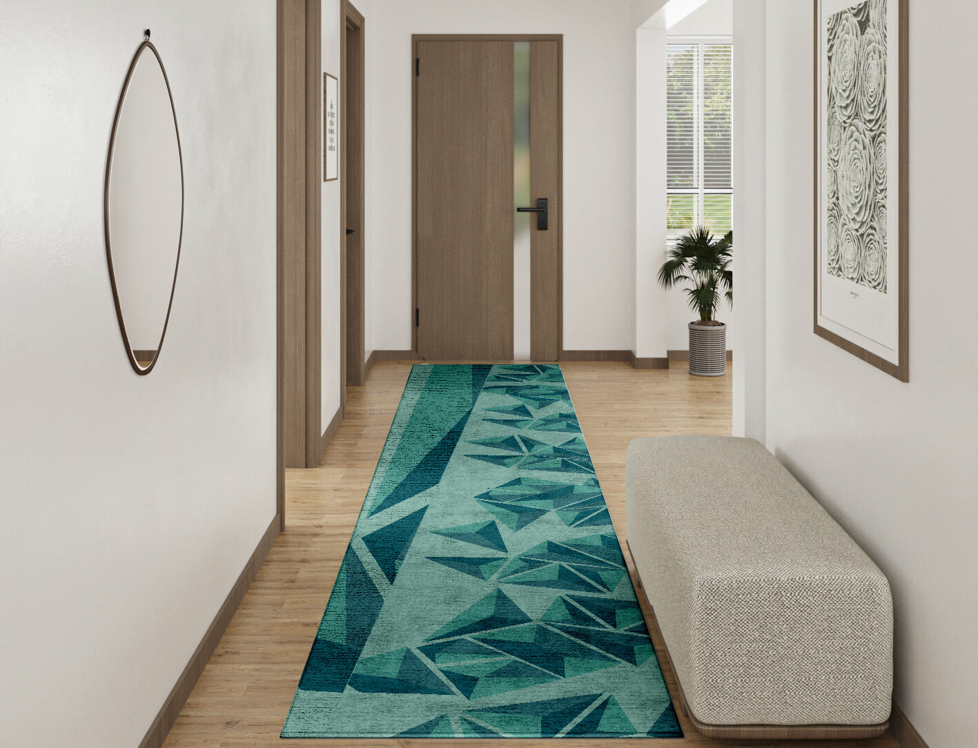 Obtuse Geometric Runner Hand Tufted Bamboo Silk Custom Rug by Rug Artisan