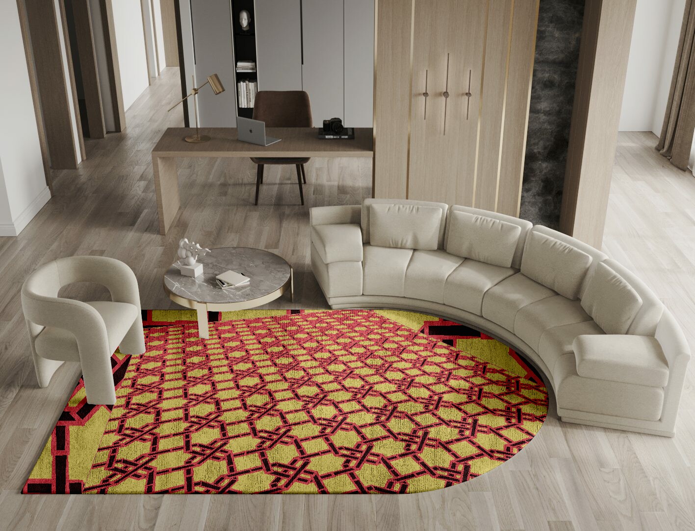 Octahedra Geometric Arch Hand Knotted Bamboo Silk Custom Rug by Rug Artisan