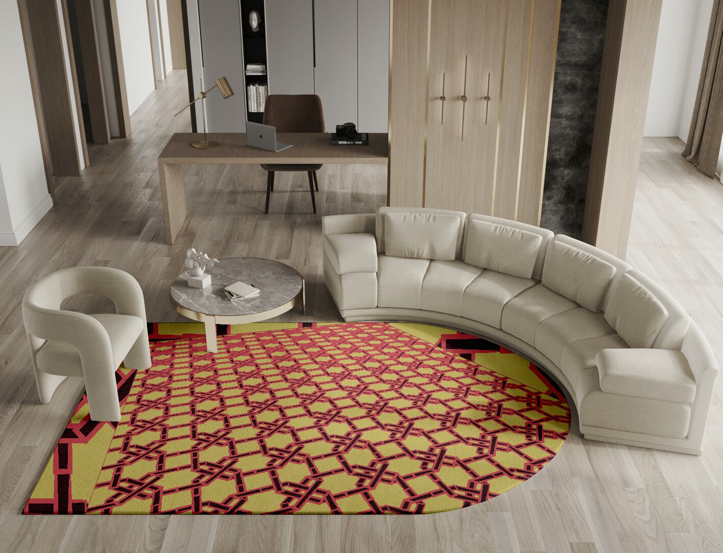 Octahedra Geometric Arch Hand Knotted Tibetan Wool Custom Rug by Rug Artisan