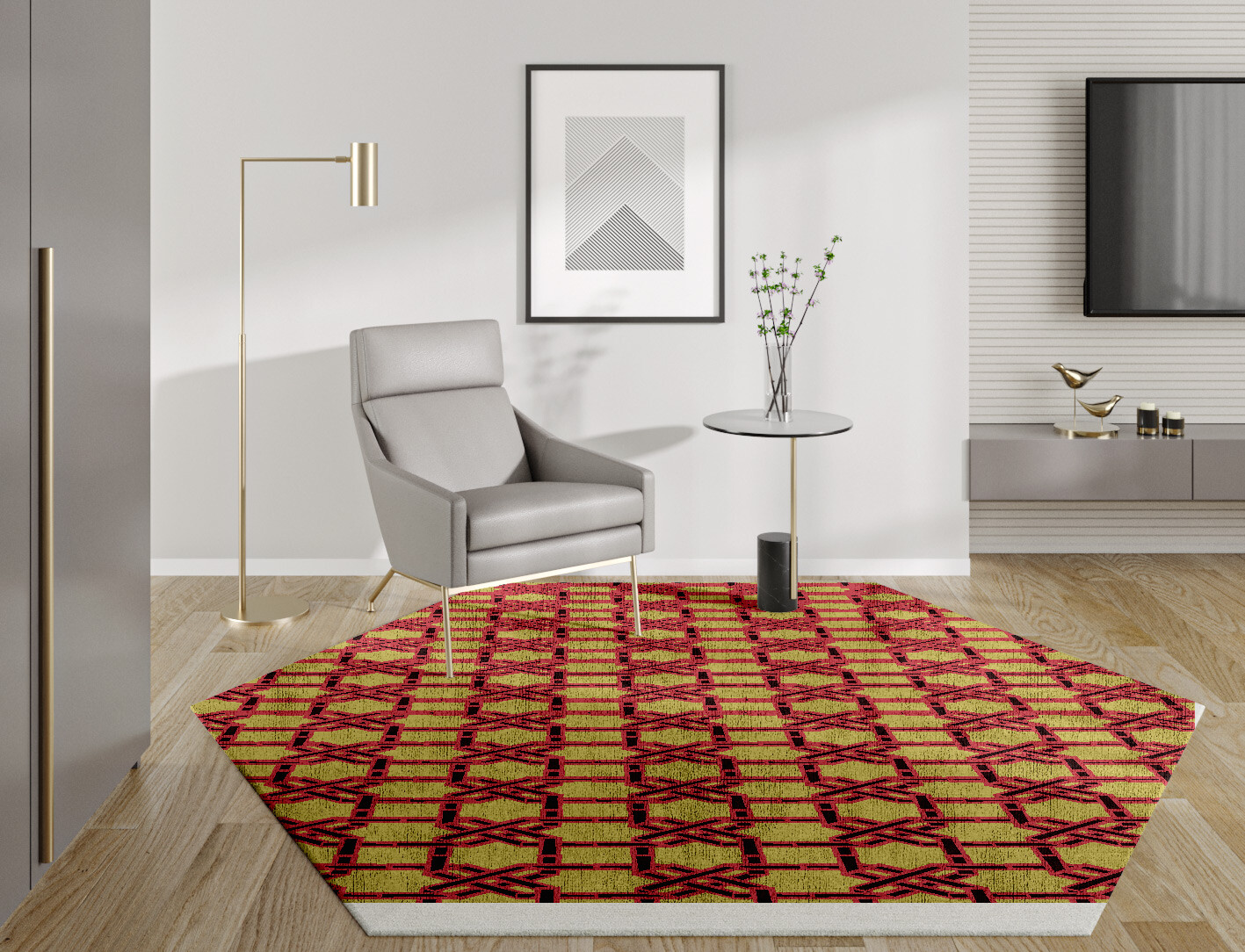 Octahedra Geometric Hexagon Hand Knotted Bamboo Silk Custom Rug by Rug Artisan