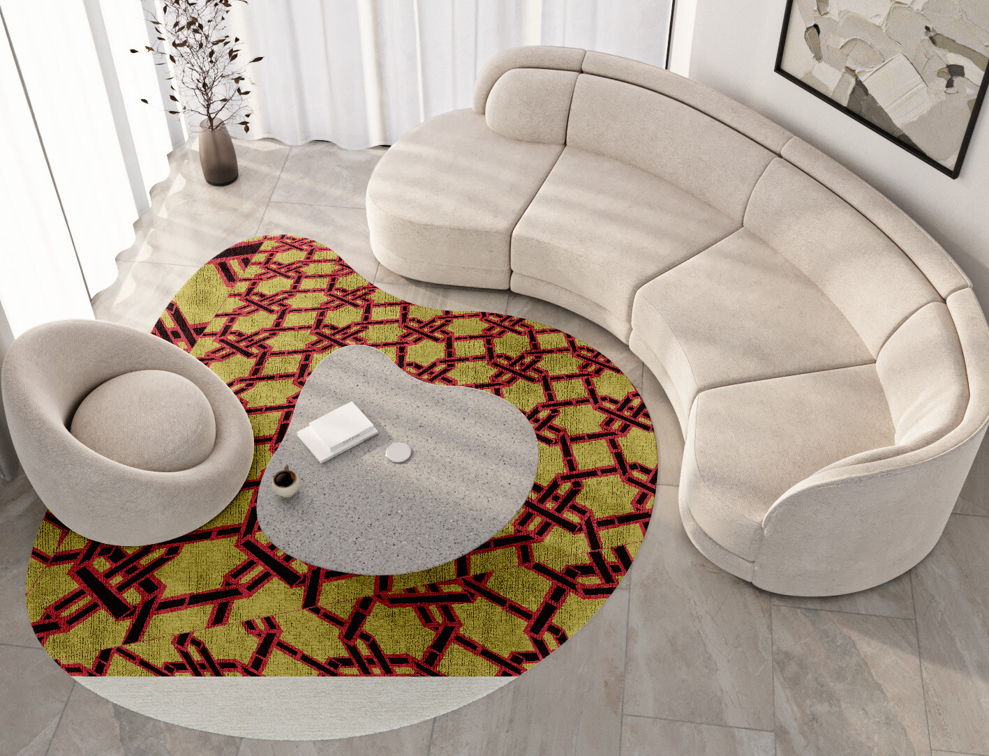 Octahedra Geometric Splash Hand Knotted Bamboo Silk Custom Rug by Rug Artisan