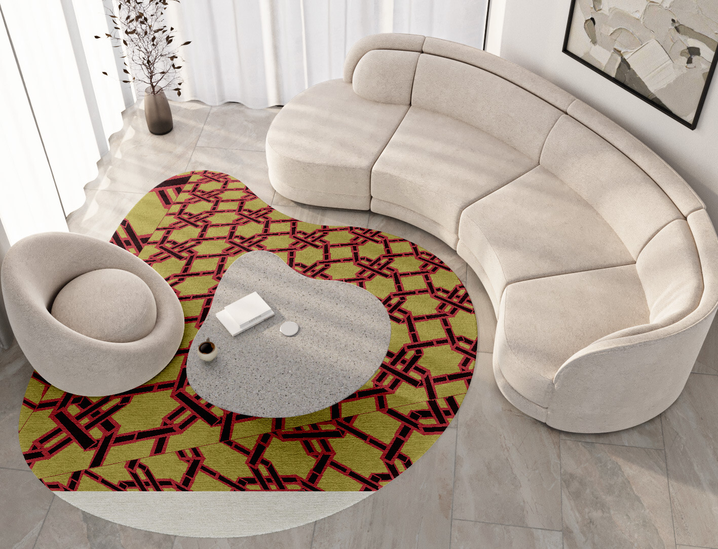Octahedra Geometric Splash Hand Knotted Tibetan Wool Custom Rug by Rug Artisan