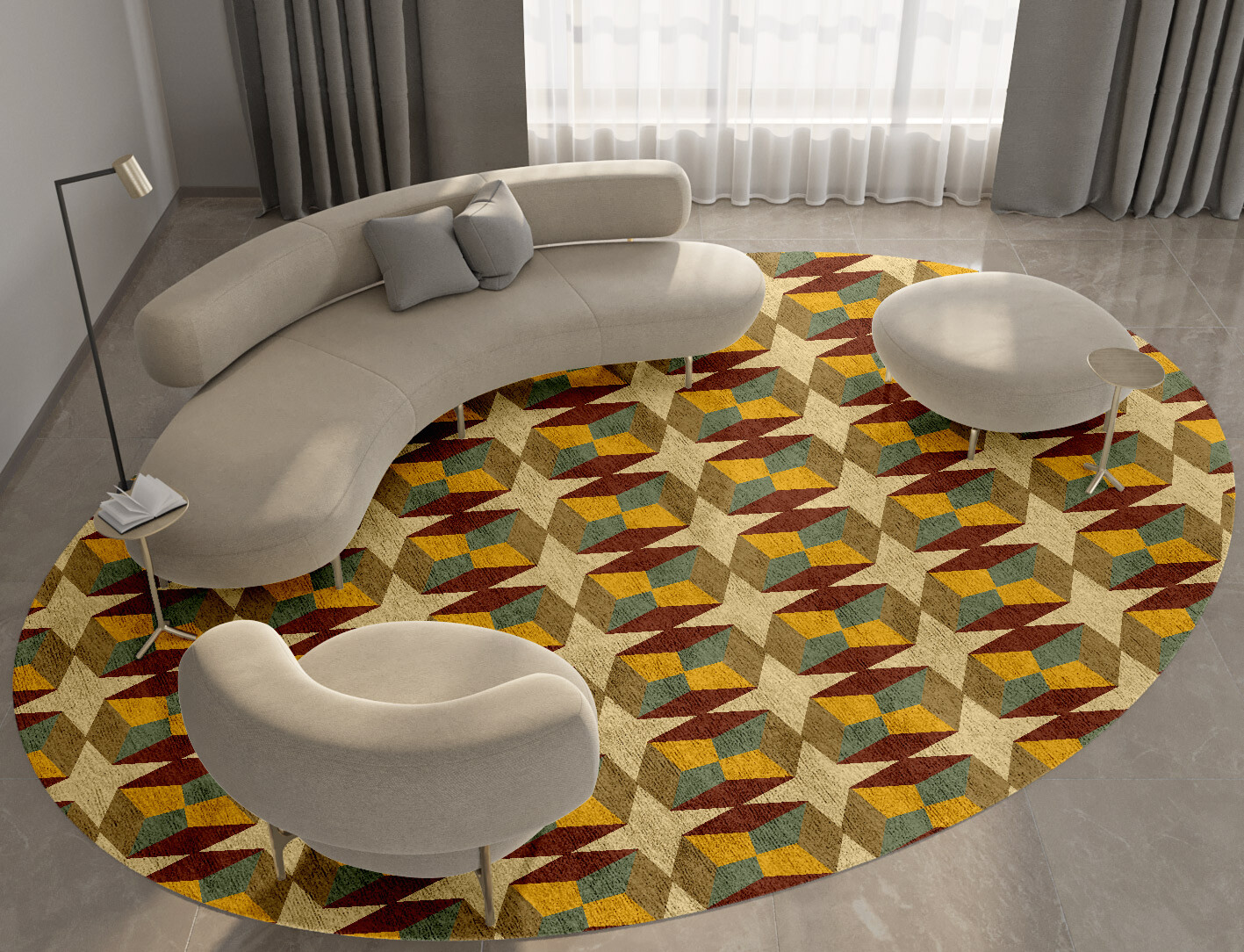 Octostar Geometric Oval Hand Tufted Bamboo Silk Custom Rug by Rug Artisan