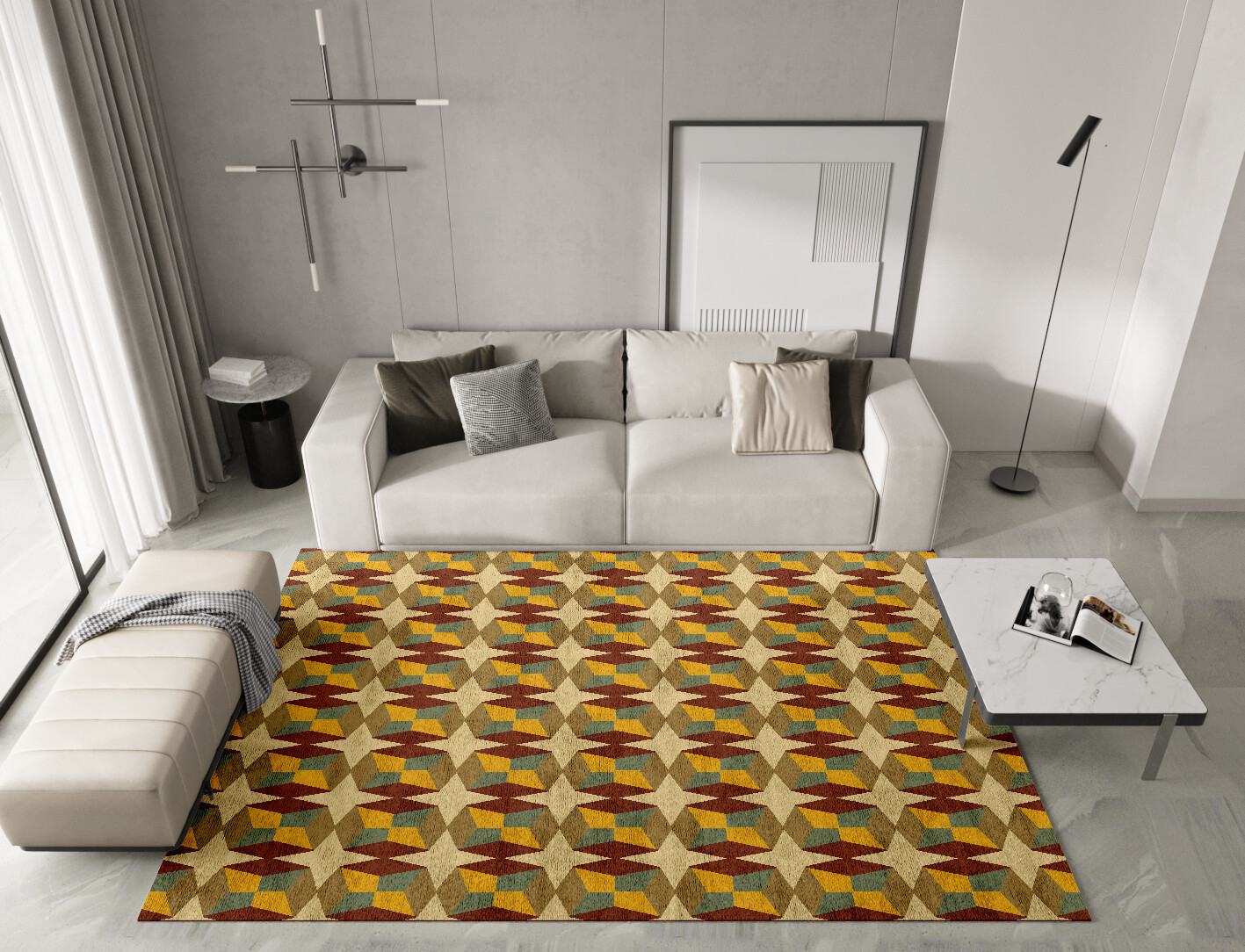 Octostar Geometric Rectangle Hand Tufted Bamboo Silk Custom Rug by Rug Artisan