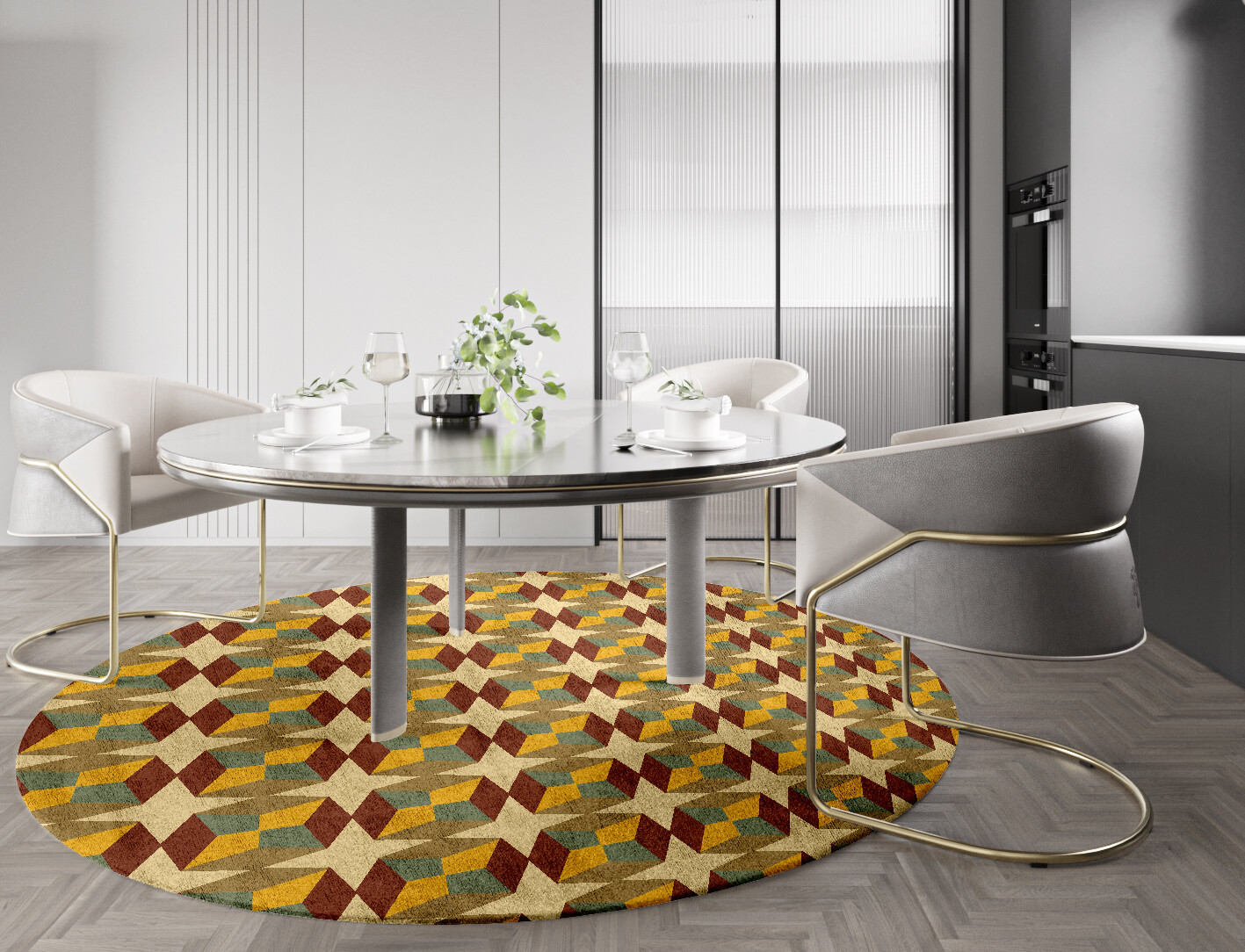 Octostar Geometric Round Hand Tufted Bamboo Silk Custom Rug by Rug Artisan