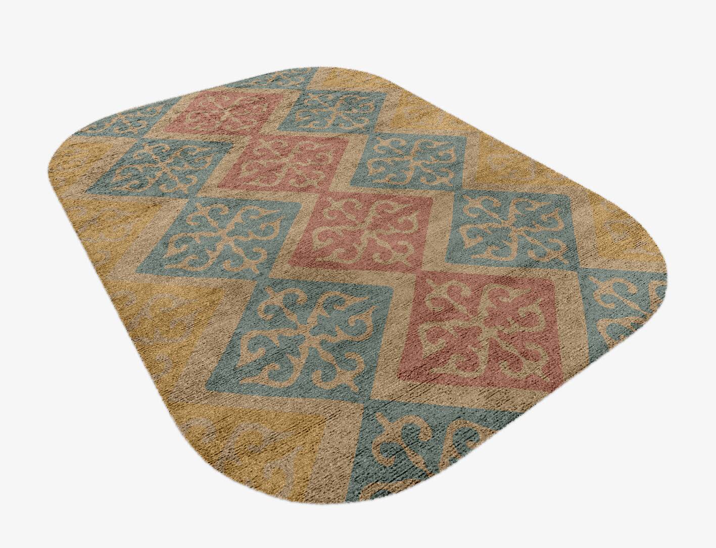 Offset Blue Royal Oblong Hand Knotted Bamboo Silk Custom Rug by Rug Artisan