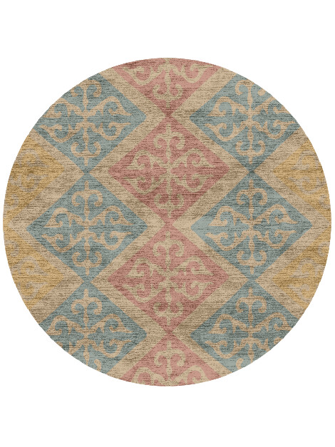 Offset Blue Royal Round Hand Knotted Bamboo Silk Custom Rug by Rug Artisan