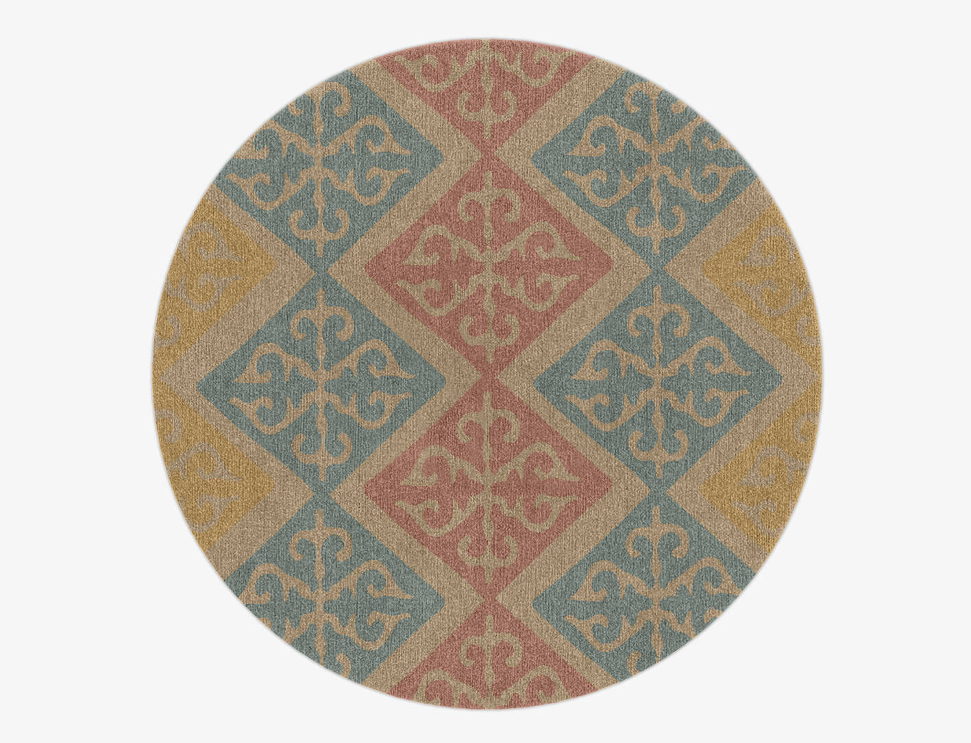 Offset Blue Royal Round Hand Knotted Tibetan Wool Custom Rug by Rug Artisan