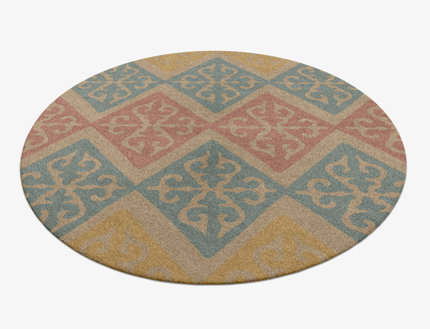 Offset Blue Royal Round Hand Knotted Tibetan Wool Custom Rug by Rug Artisan