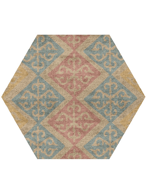 Offset Blue Royal Hexagon Hand Tufted Bamboo Silk Custom Rug by Rug Artisan