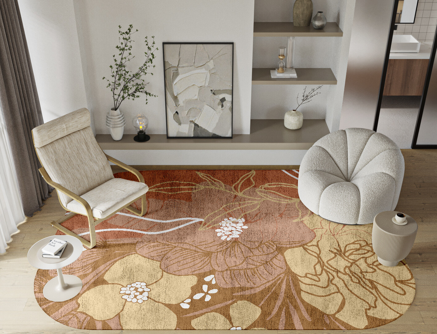 Oleander Field of Flowers Oblong Hand Knotted Bamboo Silk Custom Rug by Rug Artisan