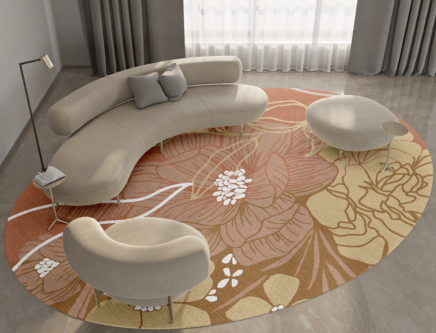 Oleander Field of Flowers Oval Hand Knotted Tibetan Wool Custom Rug by Rug Artisan