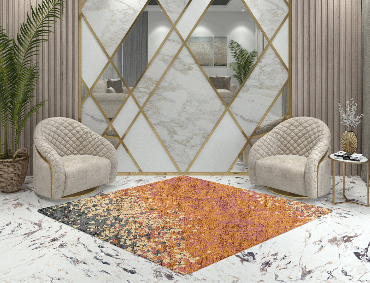 Ombre Gradation Diamond Hand Knotted Bamboo Silk Custom Rug by Rug Artisan