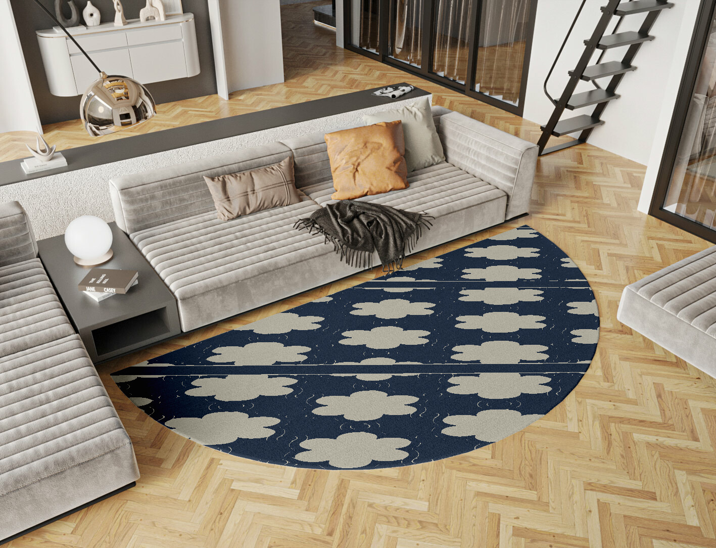 Ontario Geometric Halfmoon Hand Knotted Tibetan Wool Custom Rug by Rug Artisan