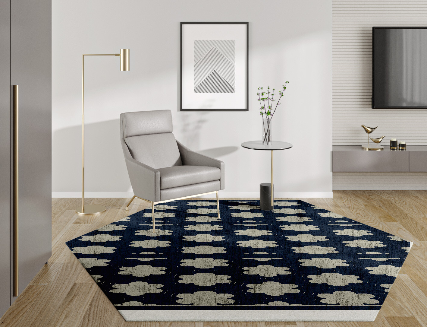 Ontario Geometric Hexagon Hand Knotted Bamboo Silk Custom Rug by Rug Artisan