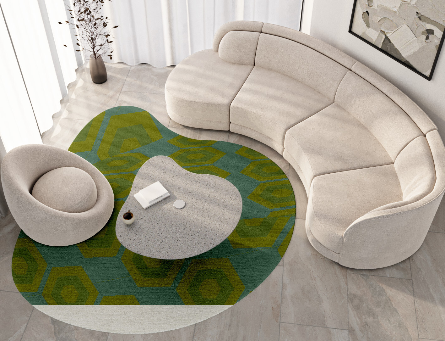 Orb Geometric Splash Hand Knotted Tibetan Wool Custom Rug by Rug Artisan