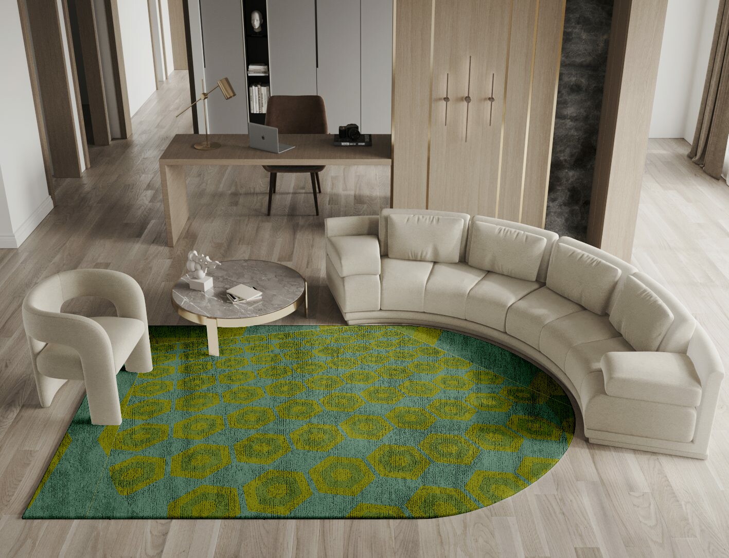 Orb Geometric Arch Hand Tufted Bamboo Silk Custom Rug by Rug Artisan