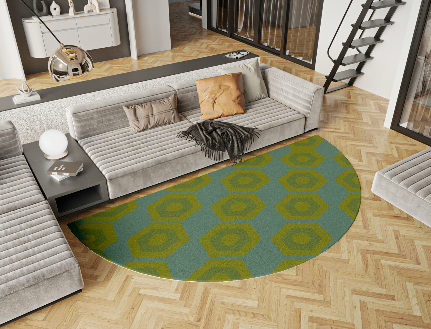 Orb Geometric Halfmoon Hand Tufted Pure Wool Custom Rug by Rug Artisan