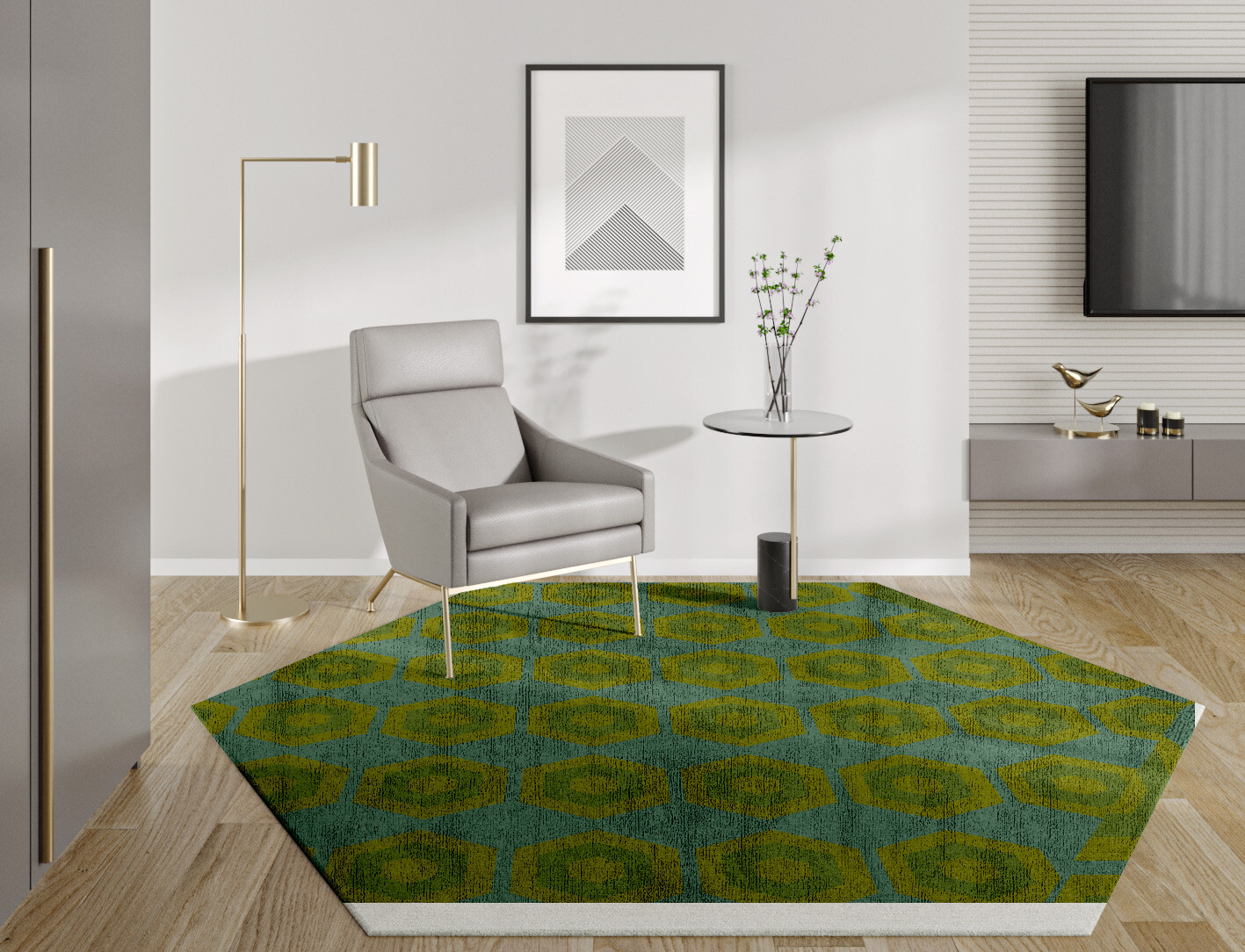 Orb Geometric Hexagon Hand Tufted Bamboo Silk Custom Rug by Rug Artisan