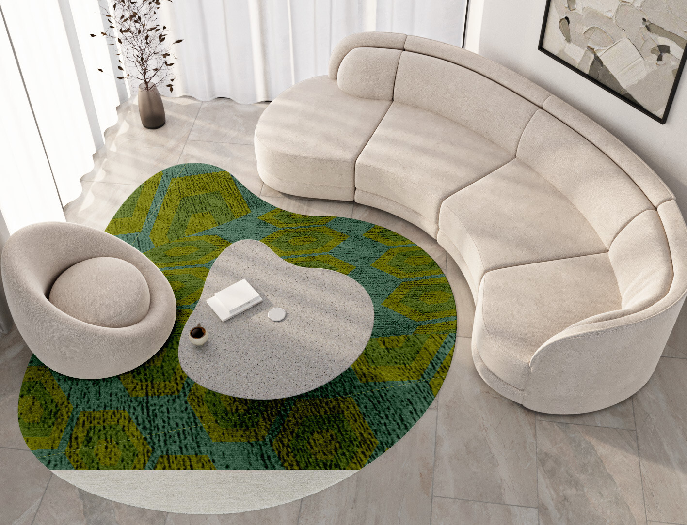 Orb Geometric Splash Hand Tufted Bamboo Silk Custom Rug by Rug Artisan