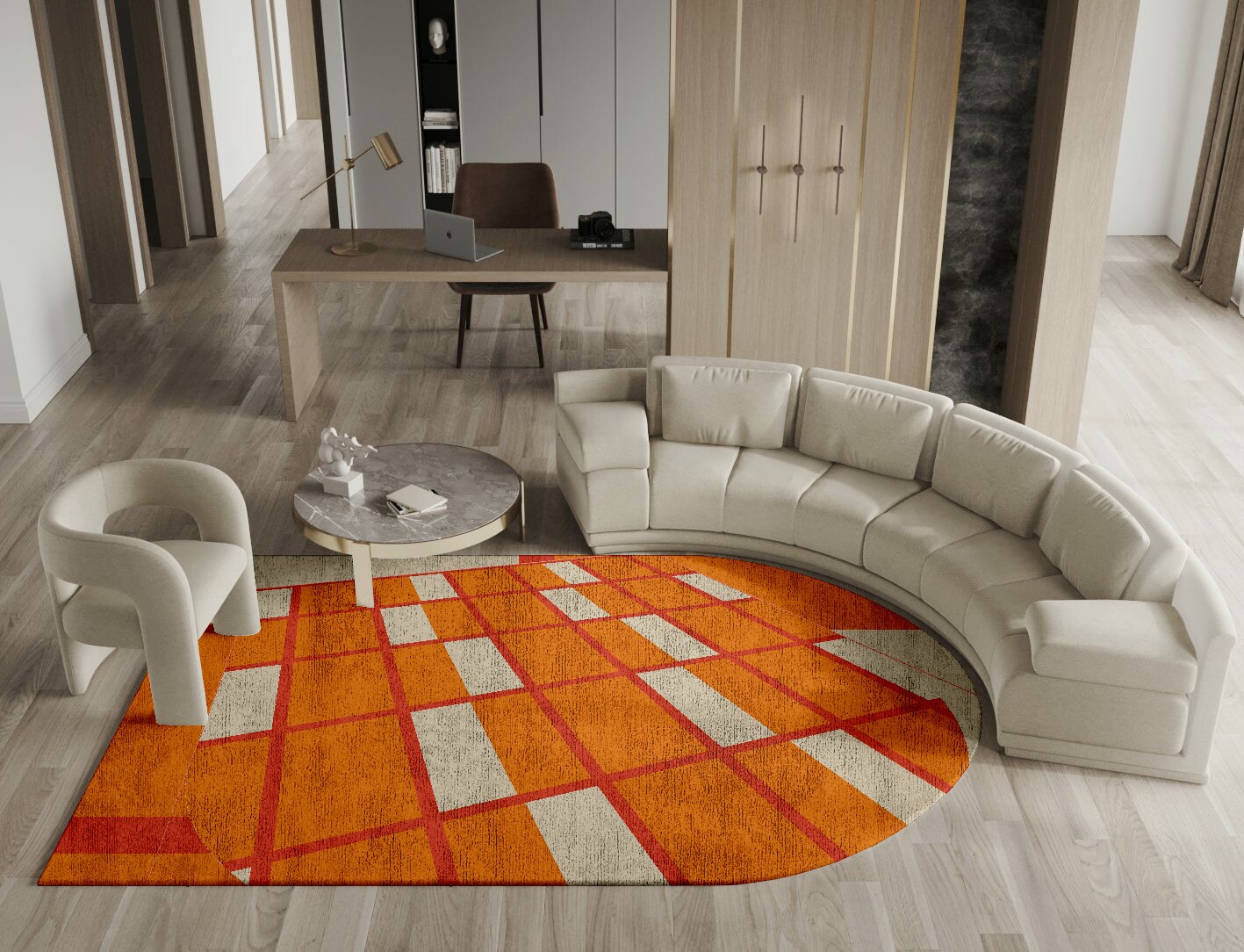Orchid Geometric Arch Hand Knotted Bamboo Silk Custom Rug by Rug Artisan
