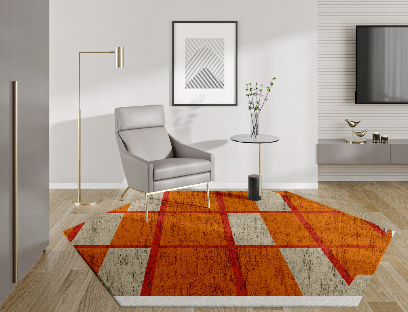 Orchid Geometric Hexagon Hand Knotted Bamboo Silk Custom Rug by Rug Artisan