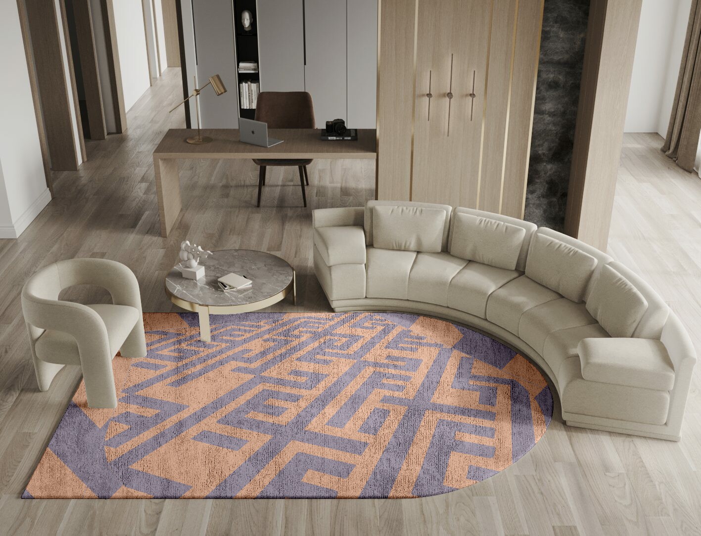 Oscar Geometric Arch Hand Knotted Bamboo Silk Custom Rug by Rug Artisan