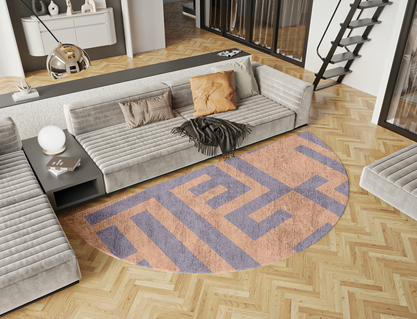 Oscar Geometric Halfmoon Hand Knotted Bamboo Silk Custom Rug by Rug Artisan