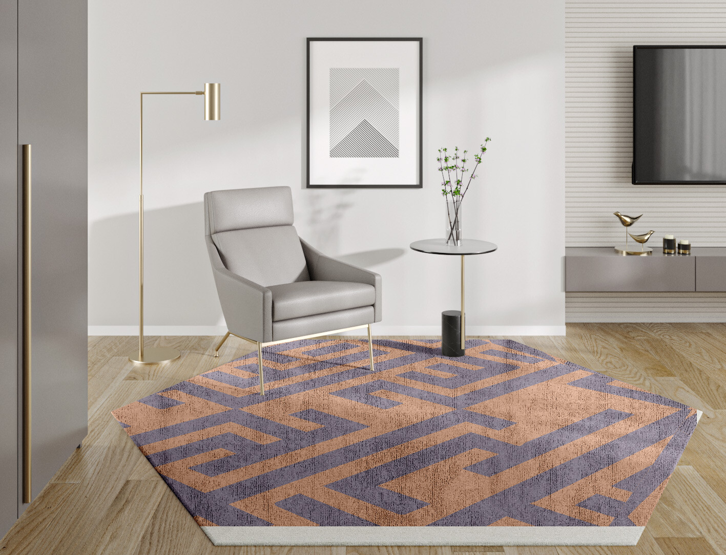 Oscar Geometric Hexagon Hand Knotted Bamboo Silk Custom Rug by Rug Artisan