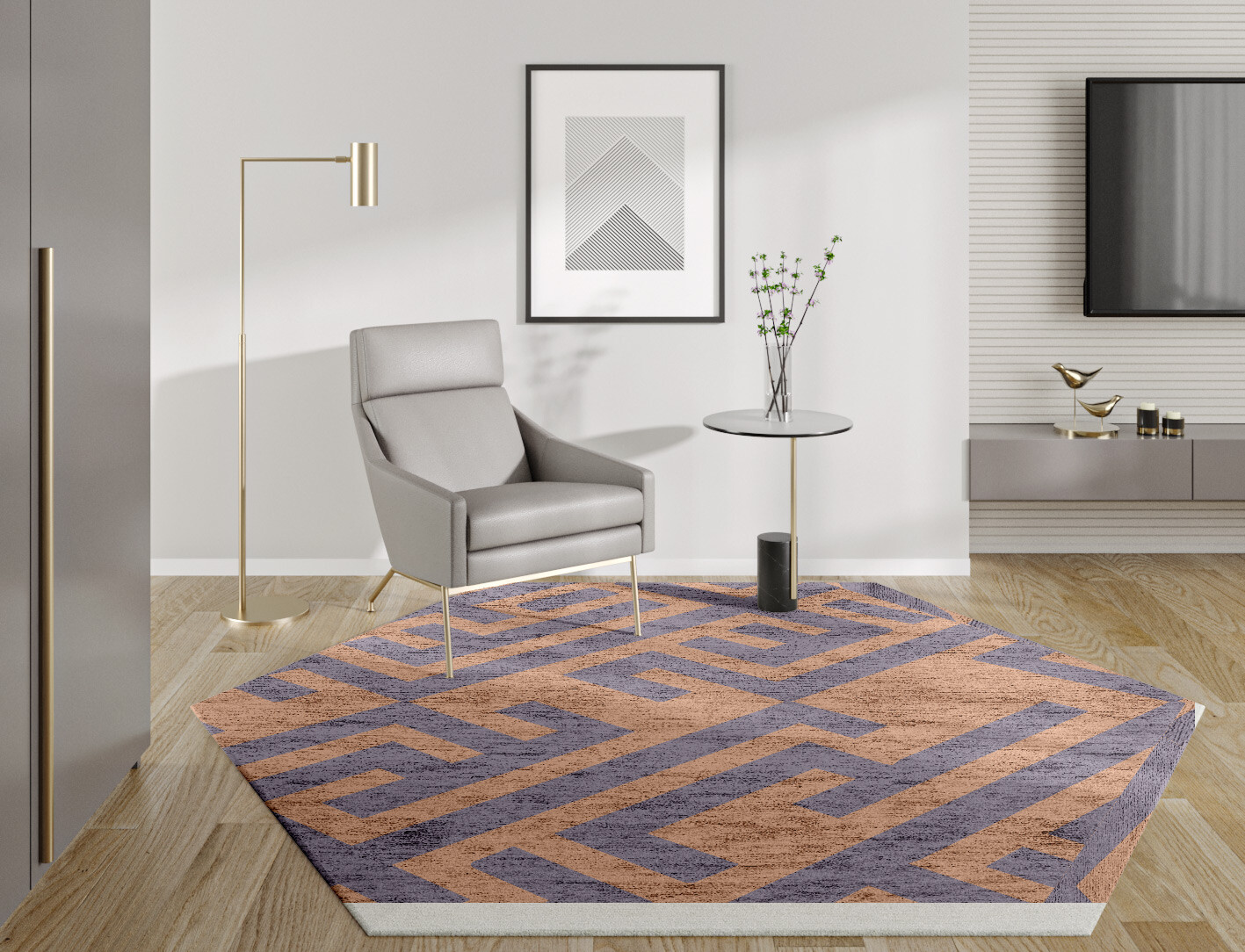 Oscar Geometric Hexagon Hand Tufted Bamboo Silk Custom Rug by Rug Artisan