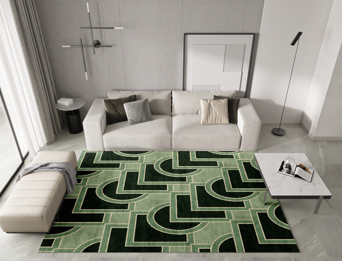 Overlaps Geometric Rectangle Hand Tufted Bamboo Silk Custom Rug by Rug Artisan