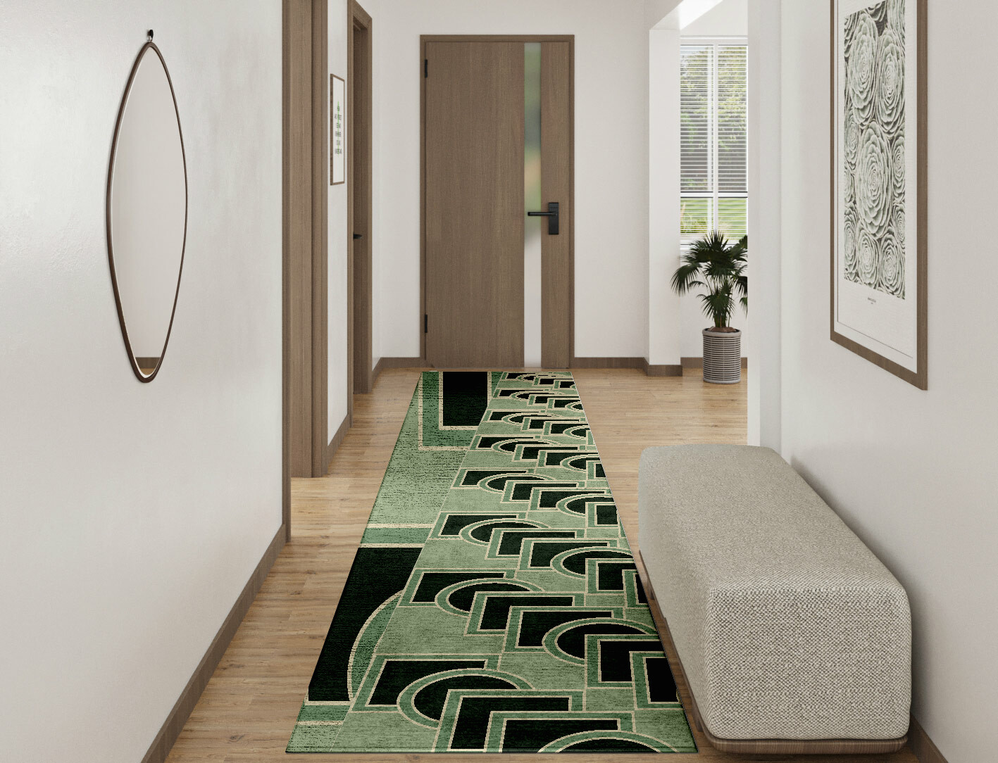 Overlaps Geometric Runner Hand Tufted Bamboo Silk Custom Rug by Rug Artisan