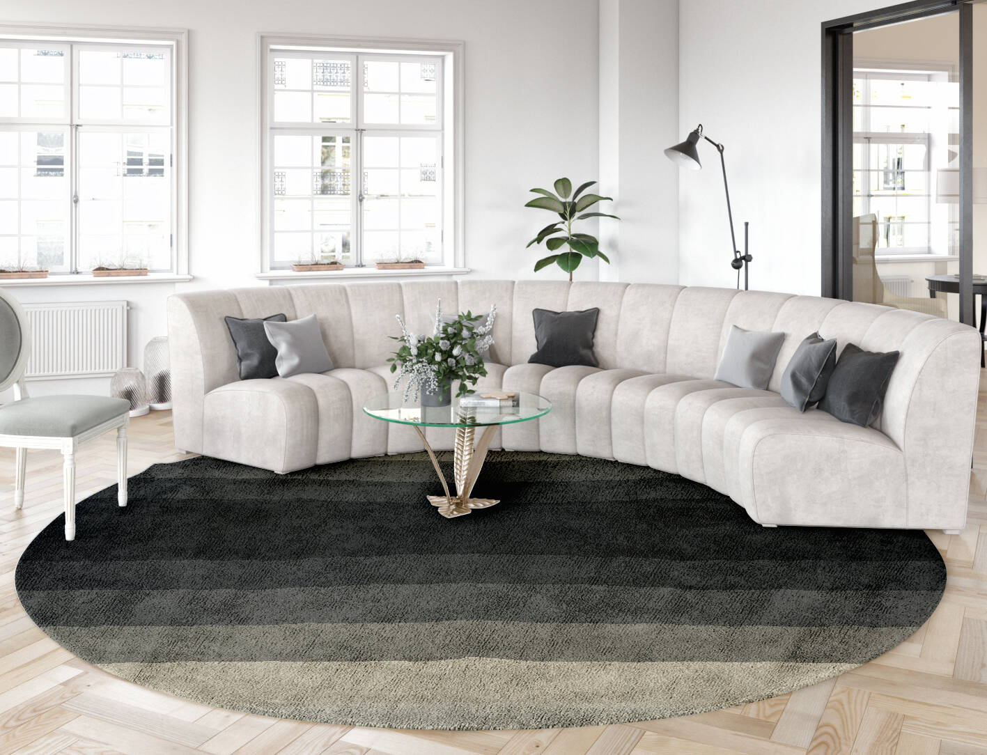 Oxford Gradation Round Hand Tufted Bamboo Silk Custom Rug by Rug Artisan