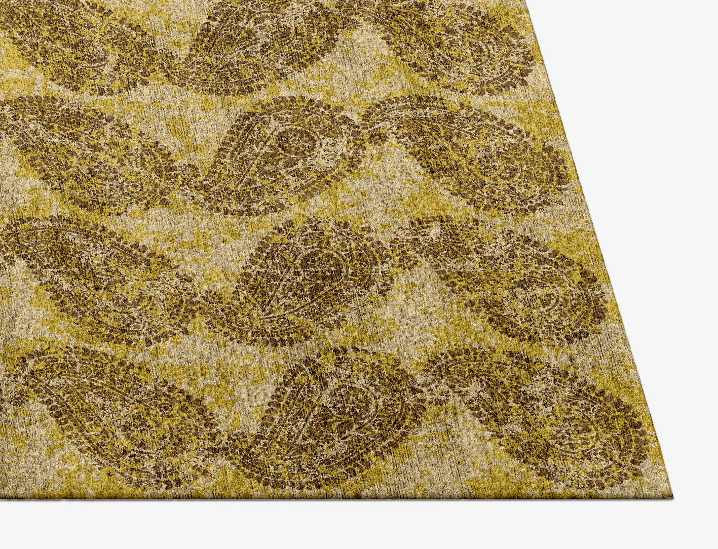 Paisley Lime Vintage Rectangle Hand Knotted Bamboo Silk Custom Rug by Rug Artisan