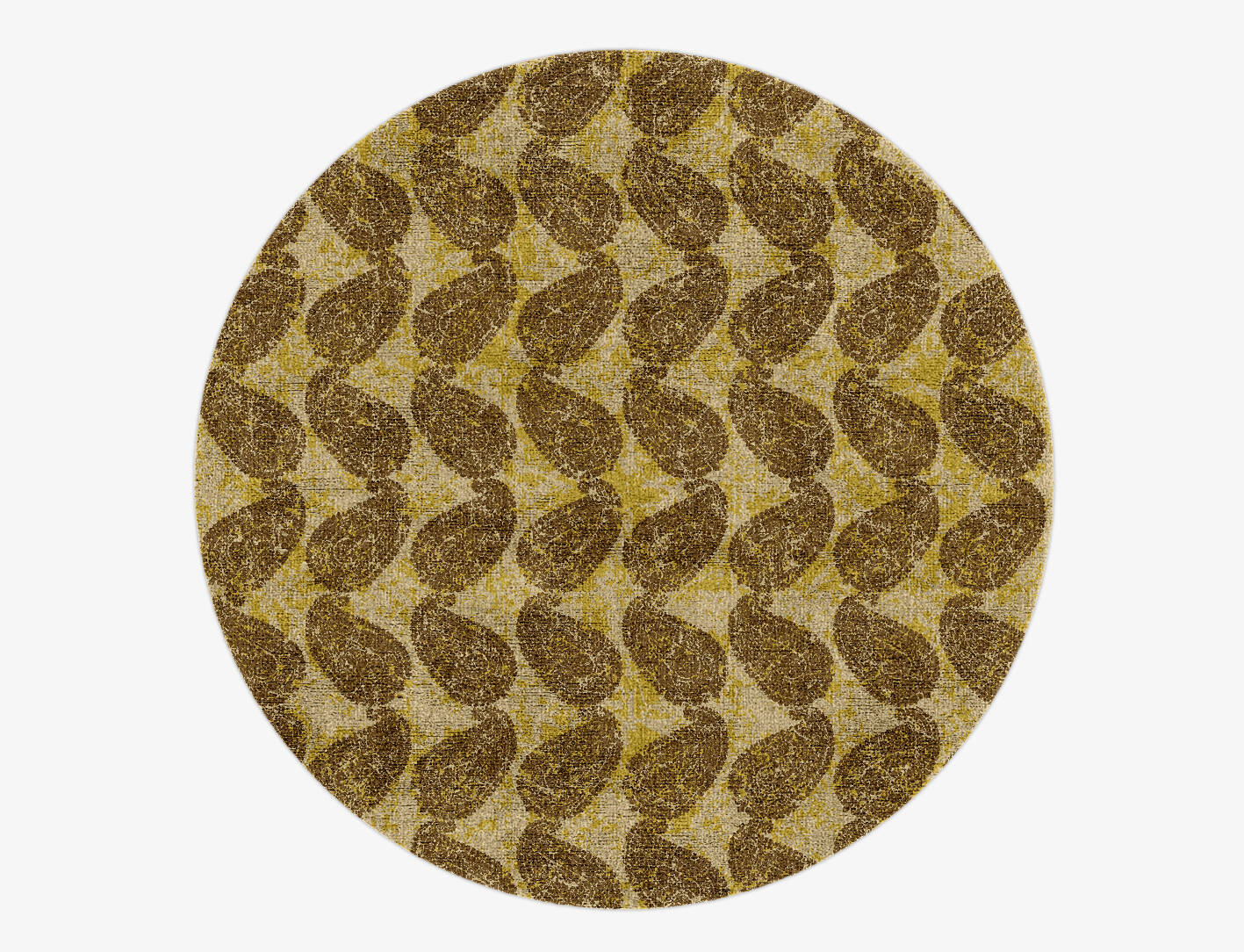 Paisley Lime Vintage Round Hand Knotted Bamboo Silk Custom Rug by Rug Artisan