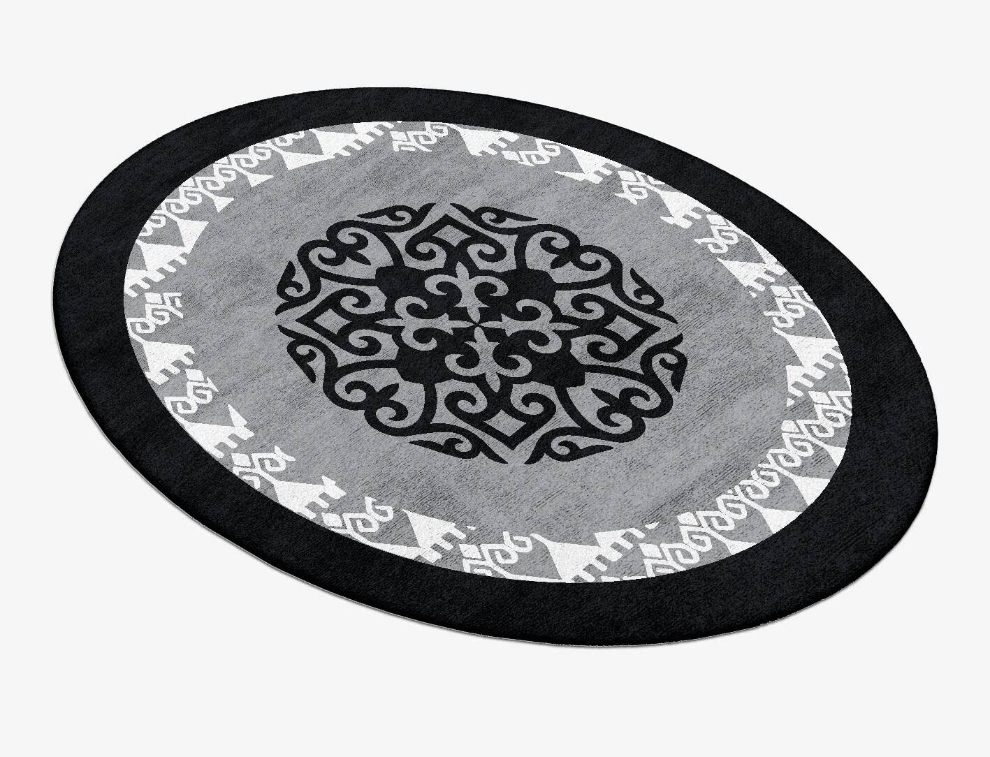 Palantir Grey Monochrome Oval Hand Tufted Bamboo Silk Custom Rug by Rug Artisan