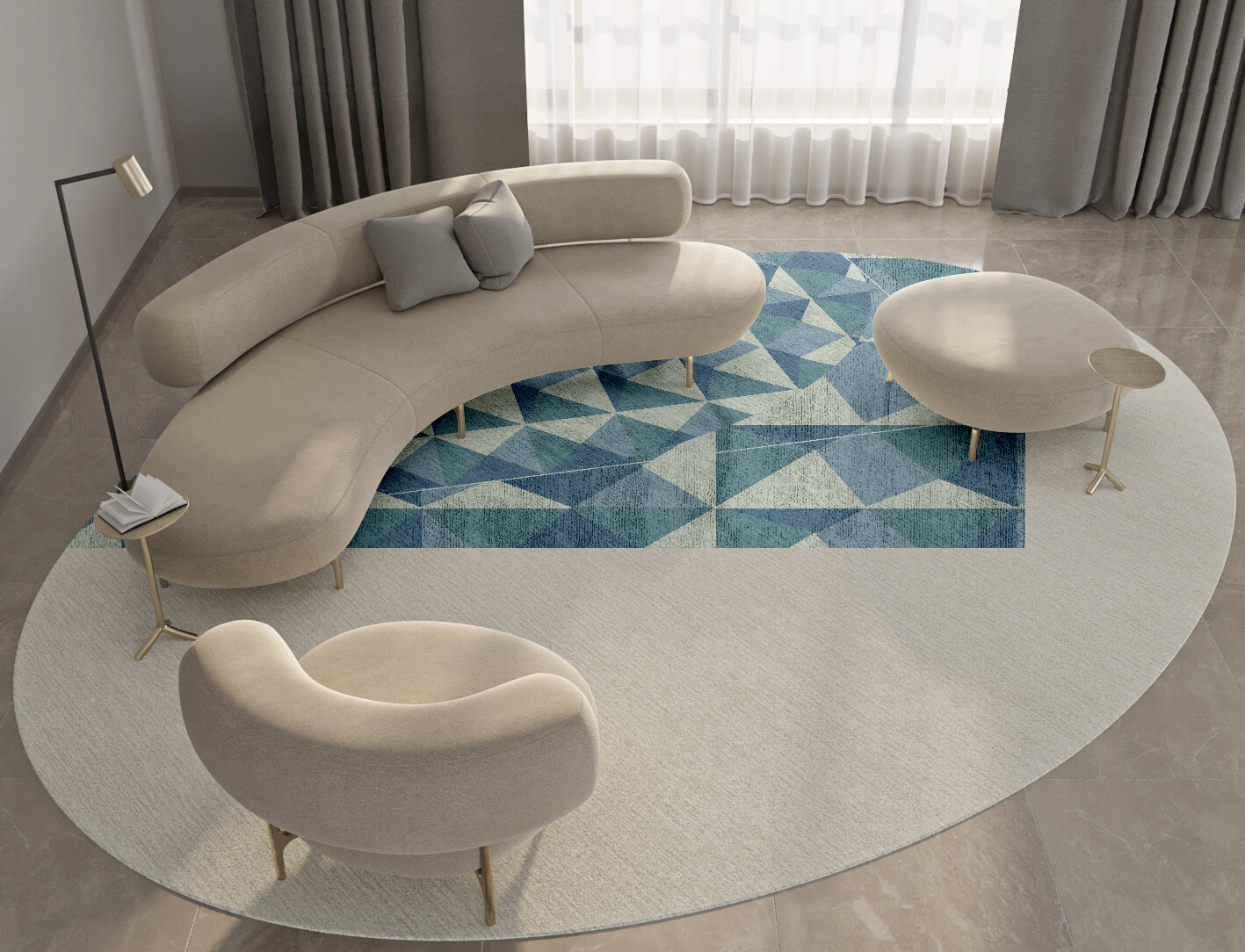 Paper Crush Geometric Oval Hand Knotted Bamboo Silk Custom Rug by Rug Artisan