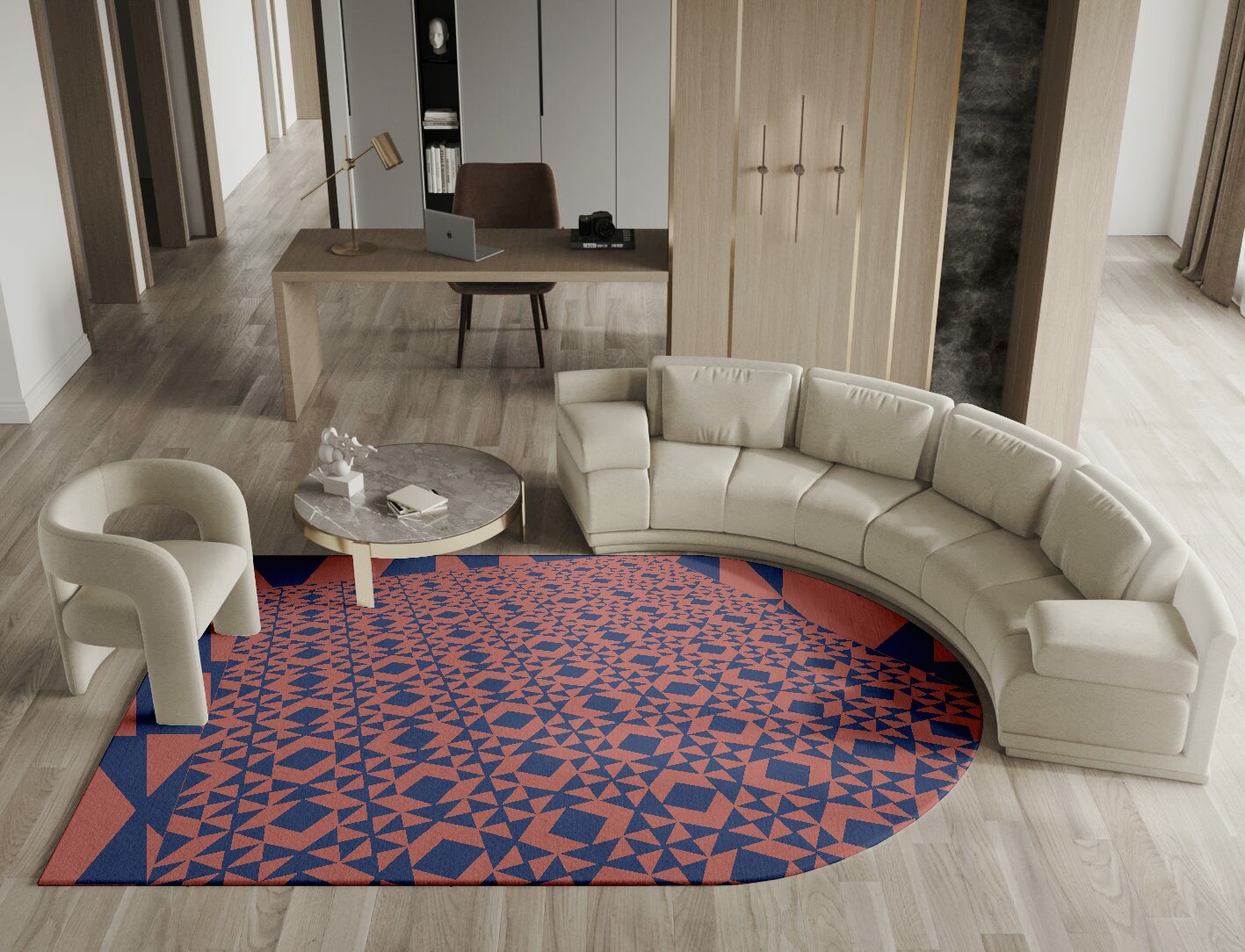 Papier Mache Geometric Arch Hand Knotted Tibetan Wool Custom Rug by Rug Artisan