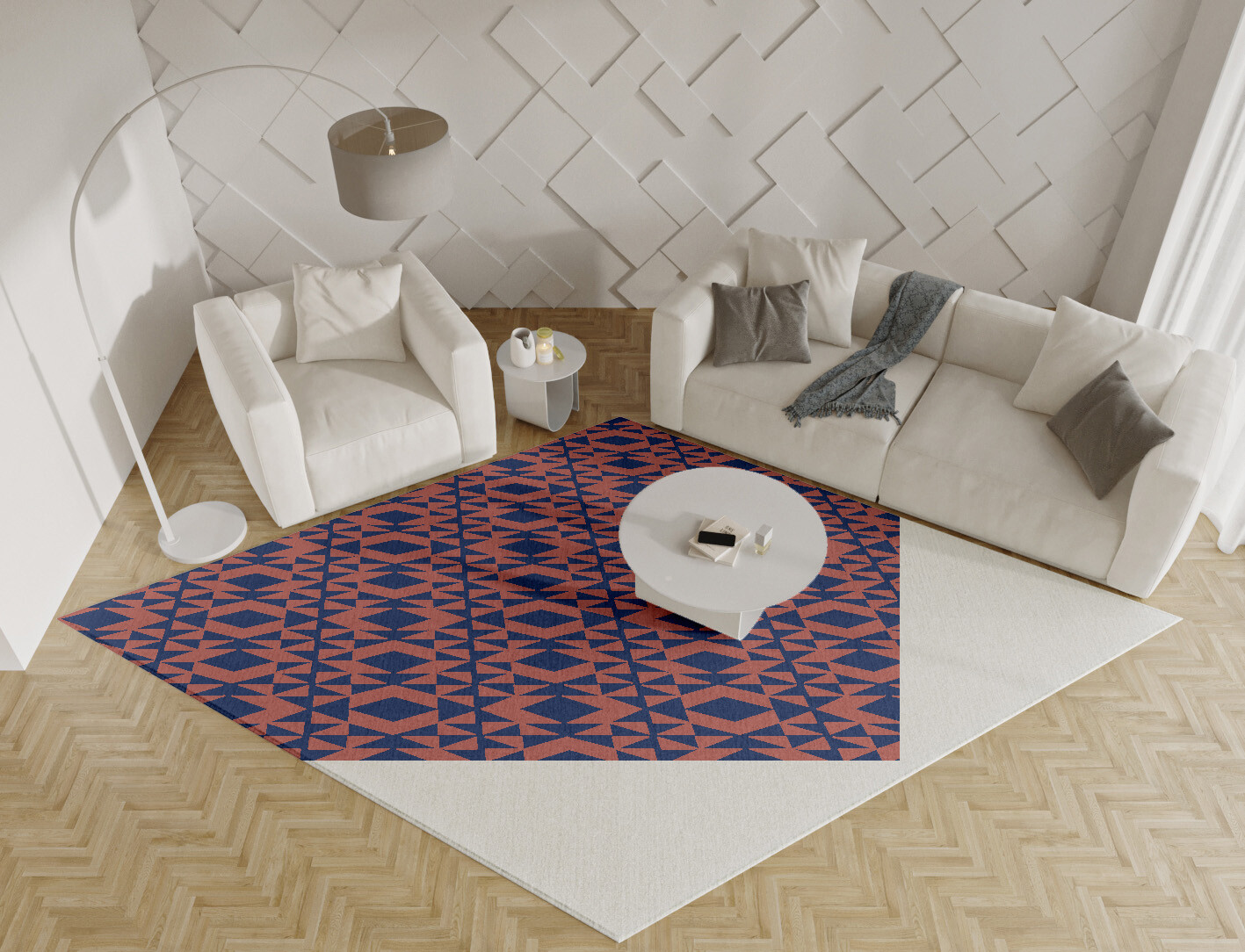 Papier Mache Geometric Diamond Hand Knotted Tibetan Wool Custom Rug by Rug Artisan