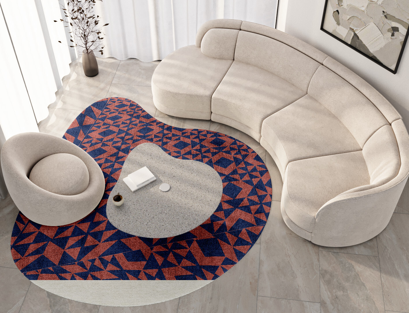 Papier Mache Geometric Splash Hand Knotted Bamboo Silk Custom Rug by Rug Artisan