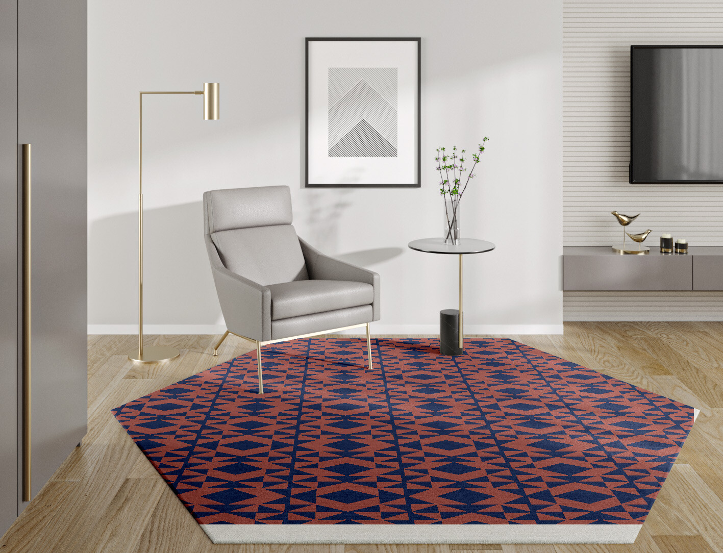 Papier Mache Geometric Hexagon Hand Tufted Pure Wool Custom Rug by Rug Artisan