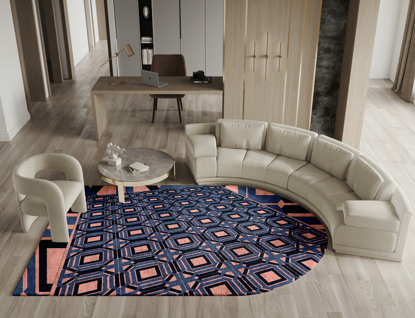 Paradigm Geometric Arch Hand Knotted Bamboo Silk Custom Rug by Rug Artisan